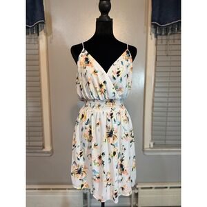 Floral Mini Dress S Sleeveless V Neck Smocked Waist Flowy Skater Sundress